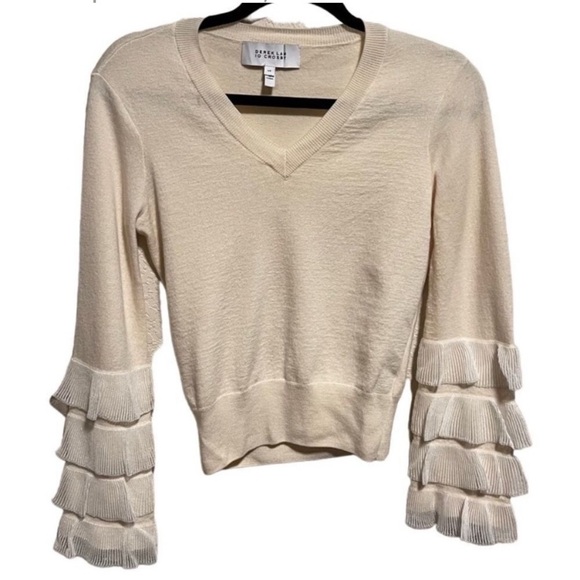 Derek Lam 10 Crosby ruffled sleeves cream sweater size medium - Picture 2 of 6